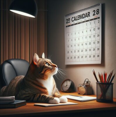Cat looking at calendar